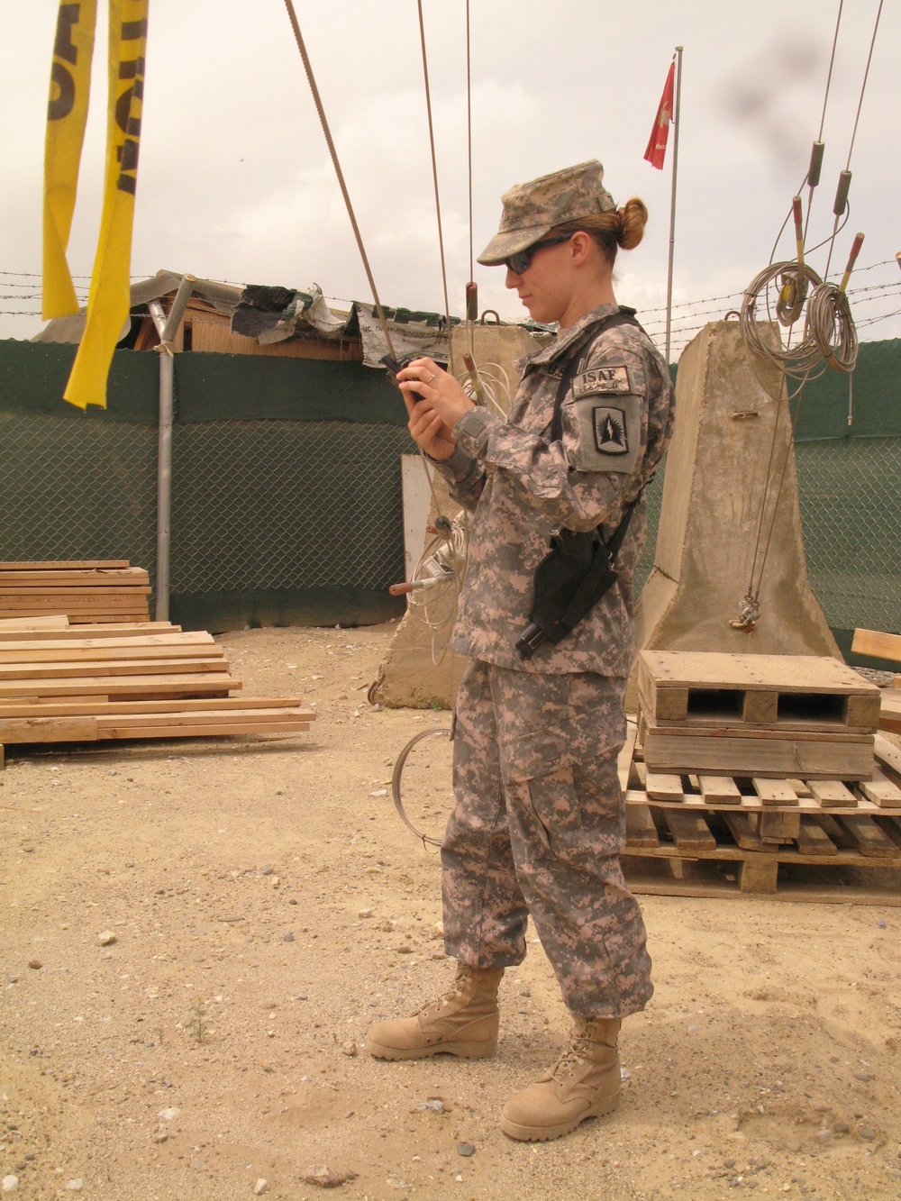 Army Pfc. Adjusts Cables on Rapid Aerostat Tower at Bagram Airfield