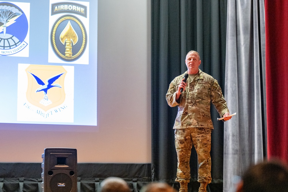436th AW leadership engage with Airmen during all-call