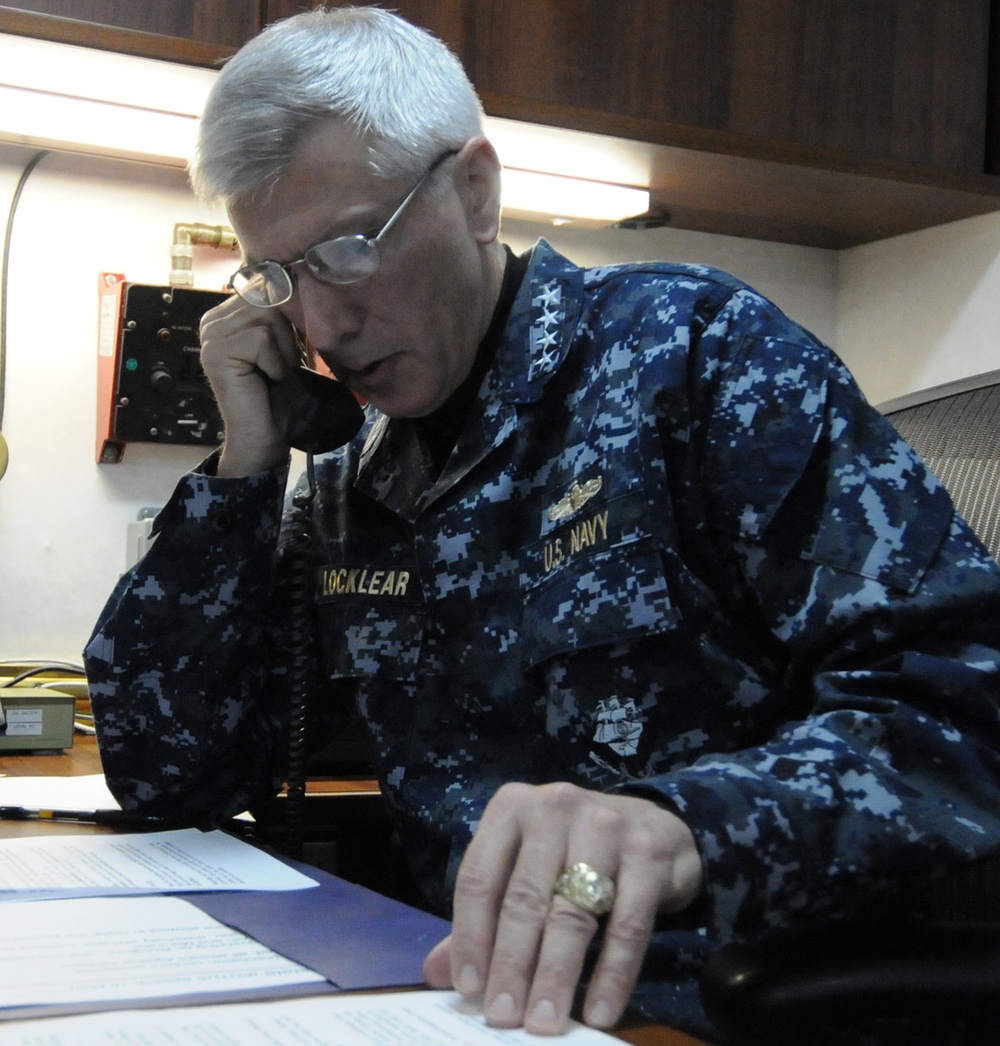 Navy Commander Briefs Reporters on Odyssey Dawn from USS Mount Whitney