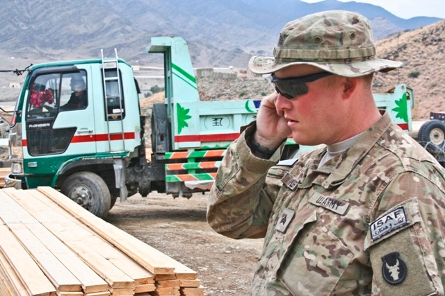 Iowa National Guard Soldier Communicates with Interpreter in Afghanistan