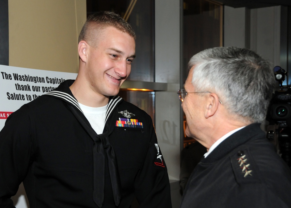 Navy Corpsman Honored at Capitals Military Appreciation Night