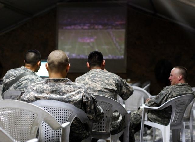 U.S. Troops Enjoy Super Bowl Feast at Camp Ramadi in Iraq