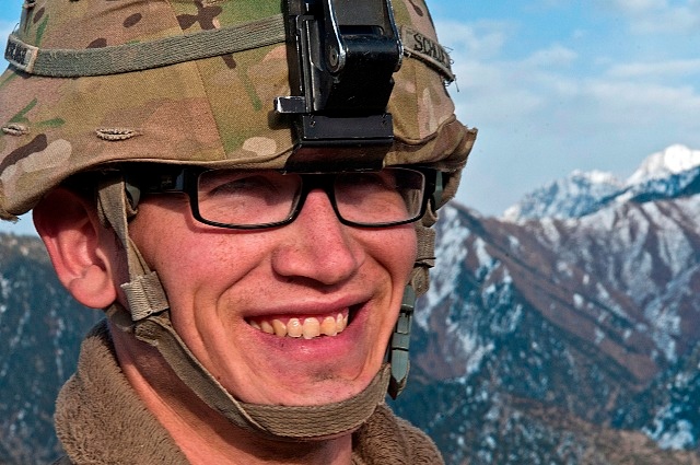 Soldier Smiles at Observation Post in Afghanistan