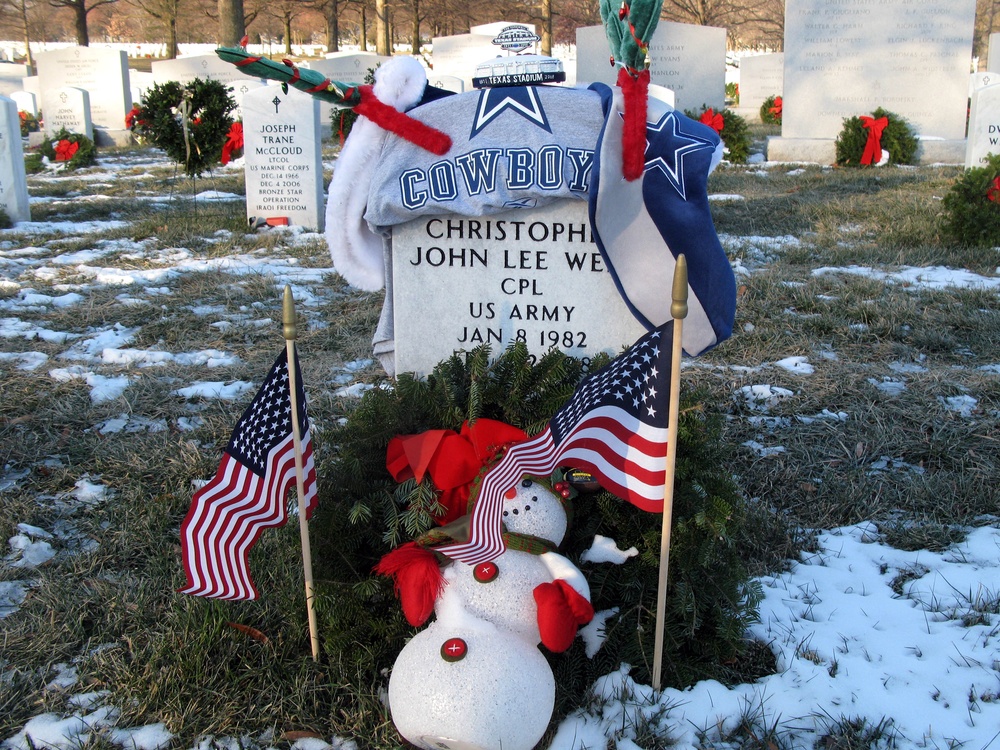 Fallen Soldier's Grave Adorned with Patriotic, Personal Mementos