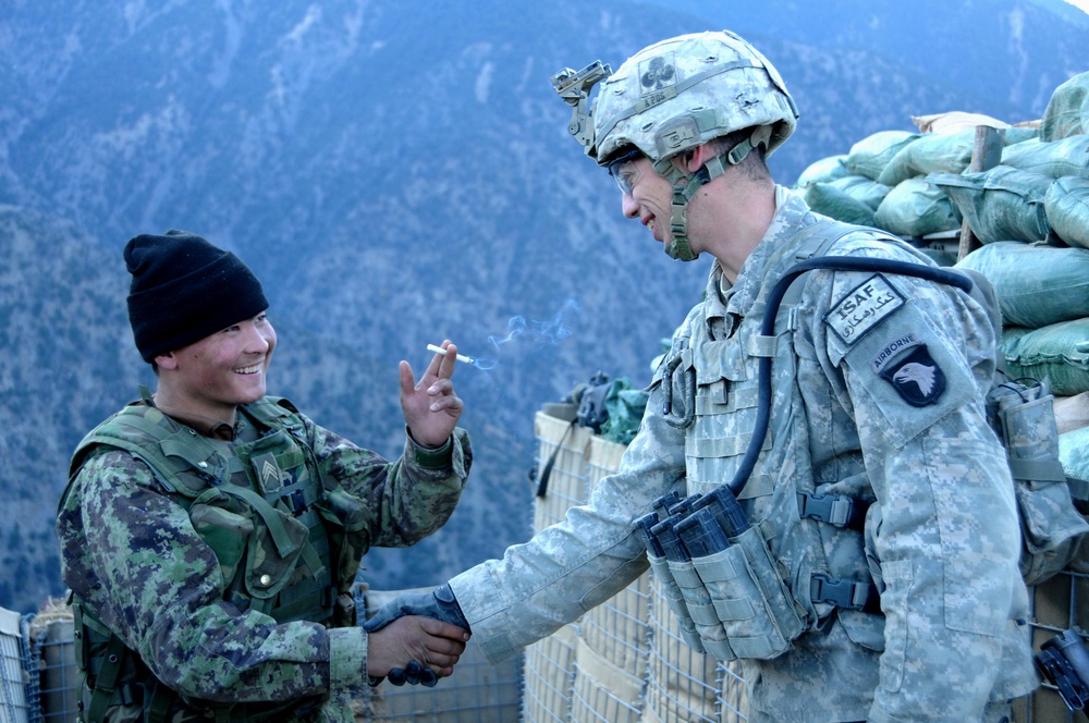U.S. Army Sergeant Hands Over Observation Post to Afghan Counterpart in Kunar Province