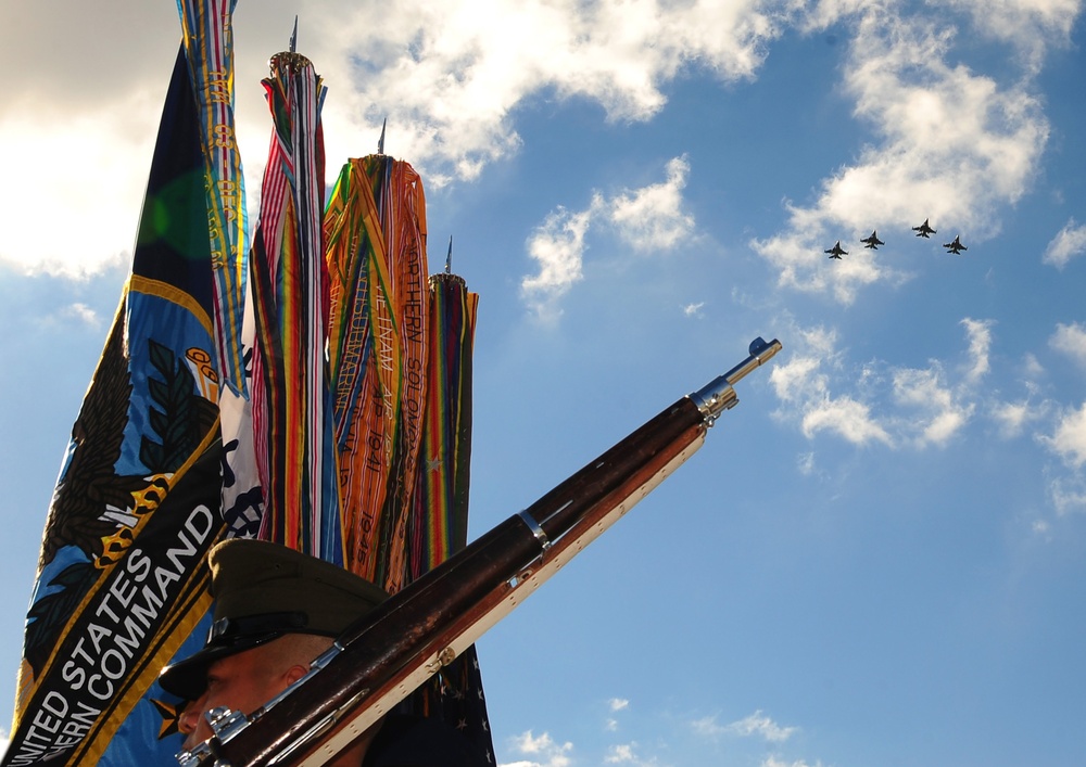 F-16 Flyover Marks Opening of New U.S. Southern Command Headquarters in Doral, Florida