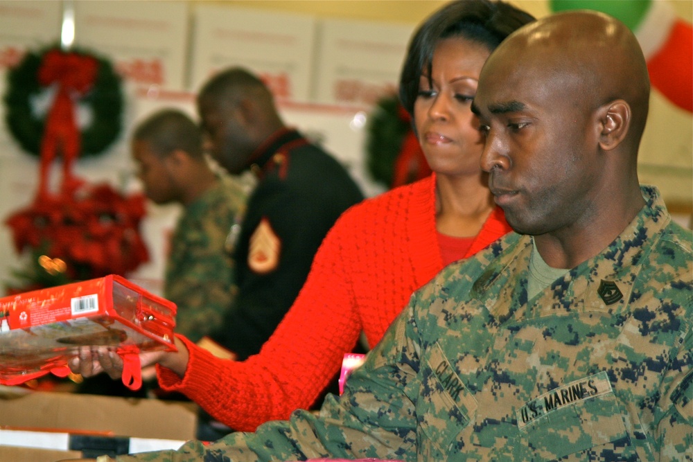 First Lady, Marine Sergeant Sort Toys for Tots