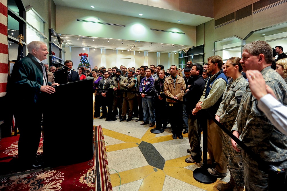 Gates Honors Embassy Workers in Kabul