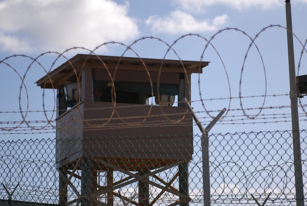 Soldier Stands Guard at Guantanamo Bay Detention Camp