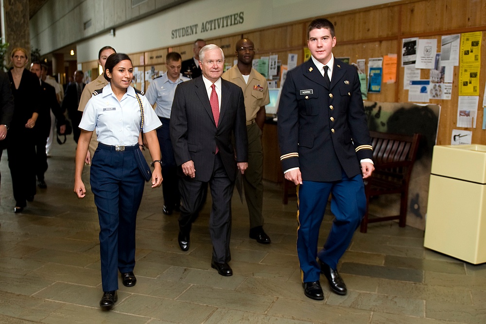 Defense Secretary Gates Visits ROTC Cadets at Duke University