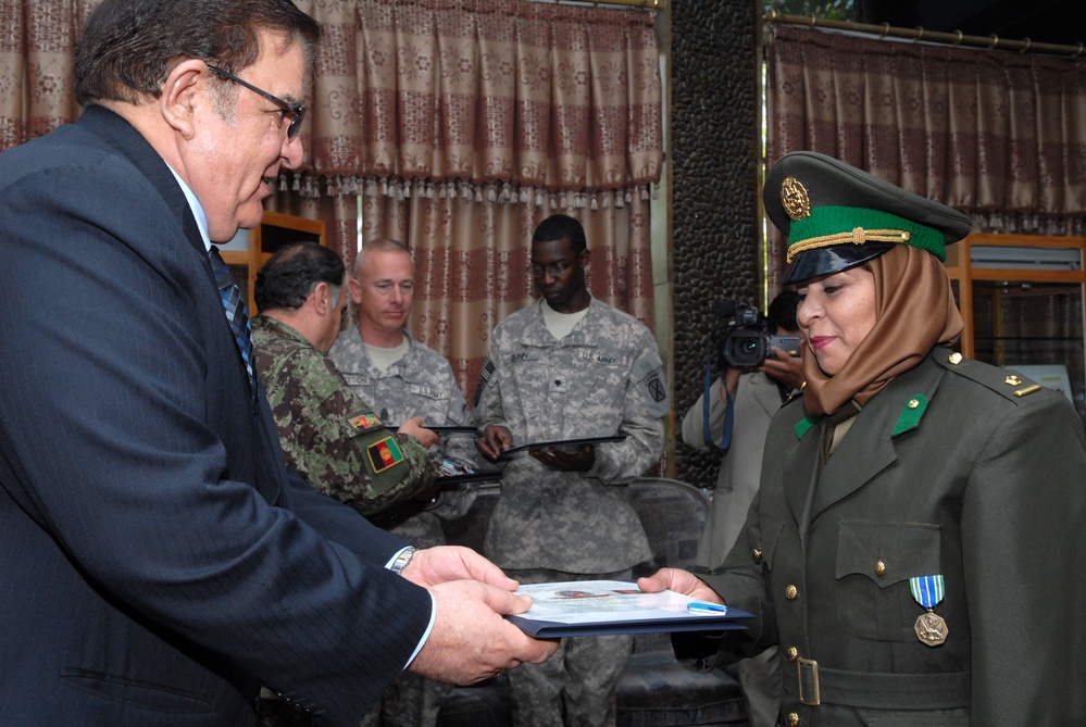 Afghan Female Officer Candidate Honored for Training Achievements