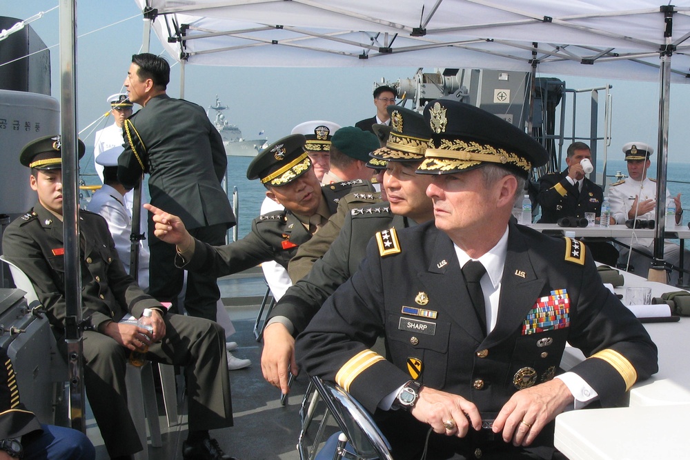 Gen. Sharp Surveys Inchon Landing Reenactment from ROK Amphibious Ship