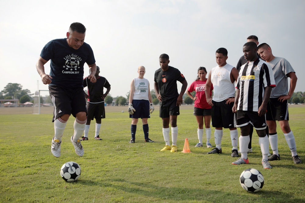 Marine Corps Staff Sgt. Leads Soccer Practice at Camp Lejeune