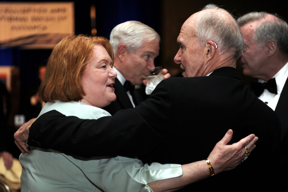 Becky Gates Receives Hug from Retired General Scowcroft at Intelligence Award Ceremony