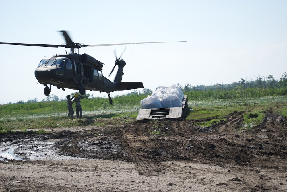 Louisiana National Guard Aids Oil Spill Response with Airlifted Sandbags