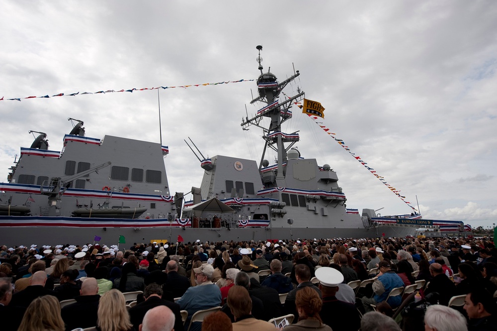Navy Admiral Addresses Crowd at Destroyer Commissioning