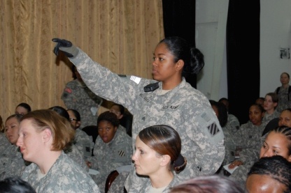 Sgt. Williams Briefs Female Soldiers on Base Security in Iraq