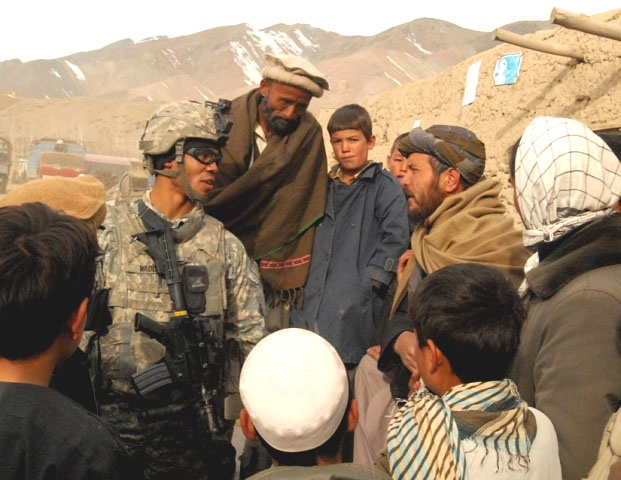 U.S. Army Officer Engages with Afghan Villagers in Parwan Province