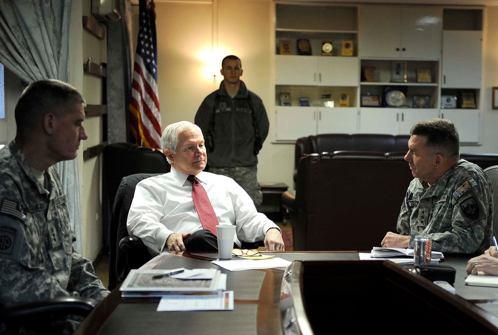 Defense Secretary Gates Meets with NATO Commanders in Kabul
