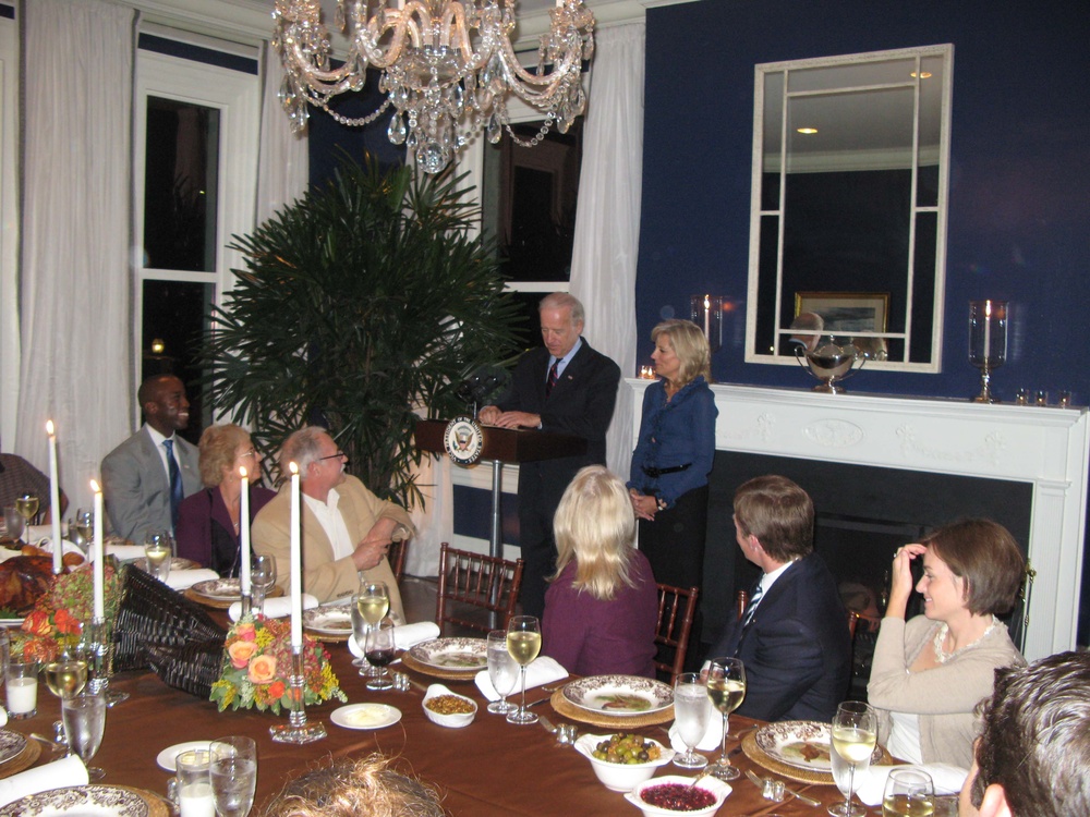 Biden Hosts Thanksgiving Meal for Wounded Troops and Families