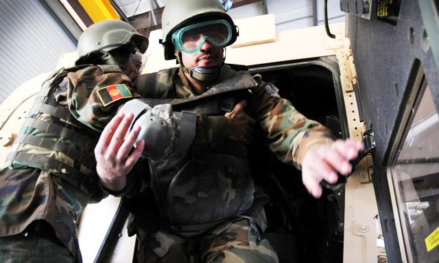 Afghan Soldiers Practice Egress Training at Forward Operating Base