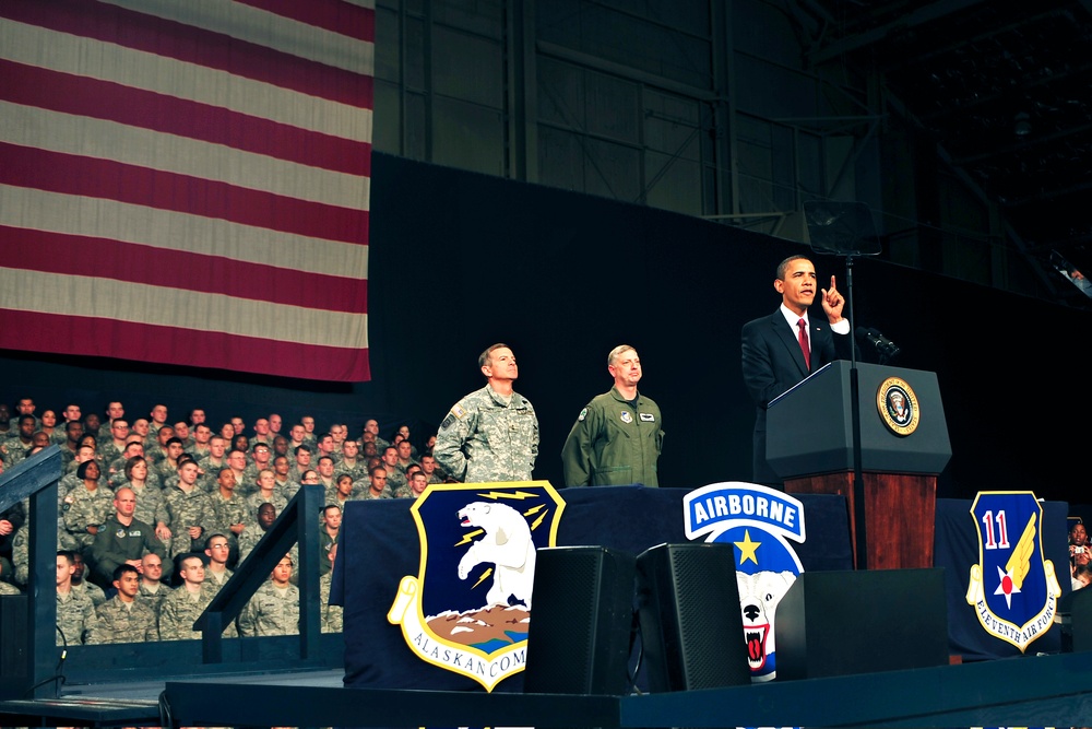 Obama Addresses Troops at Elmendorf Air Force Base in Alaska