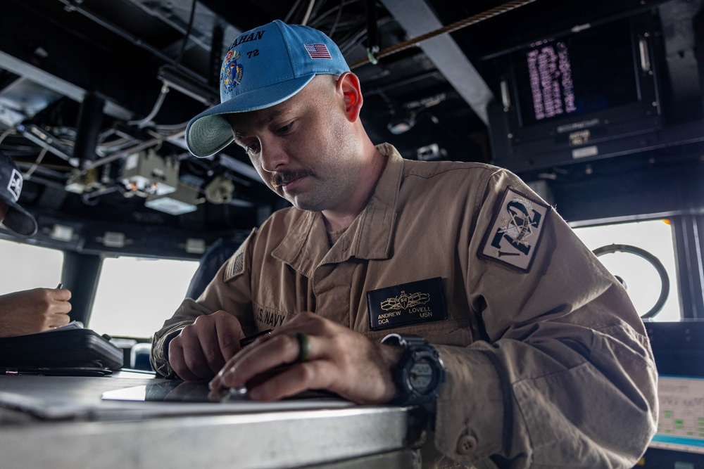 USS Mahan (DDG 72) Sailor Stands Bridge Watch