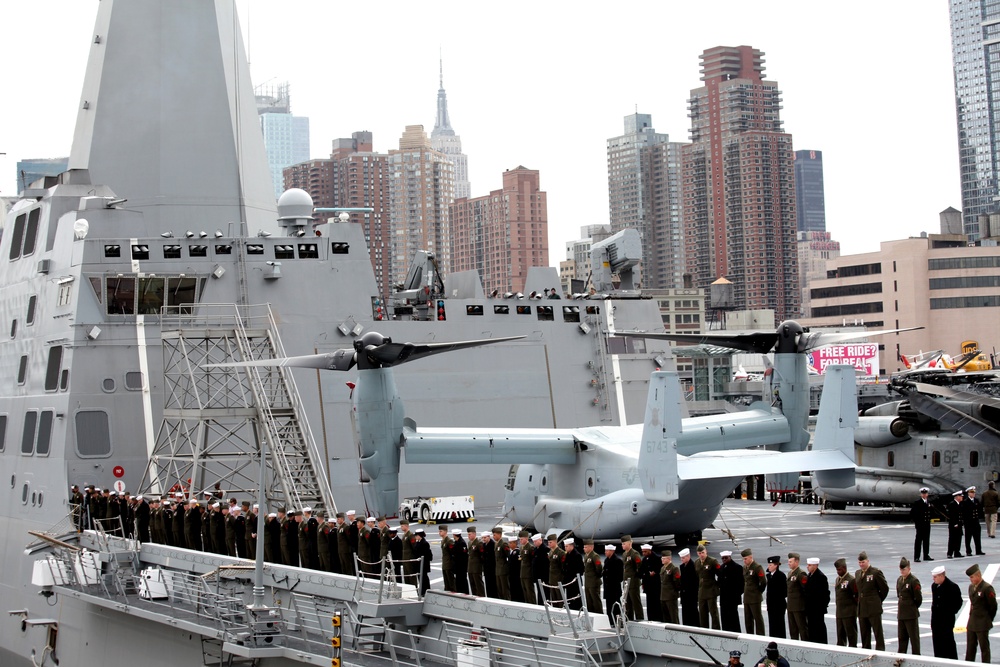 U.S. Marines and Sailors Aboard USS New York for Commissioning