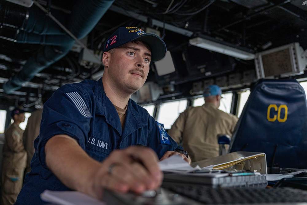 USS Mahan (DDG 72) Sailor Stands Bridge Watch
