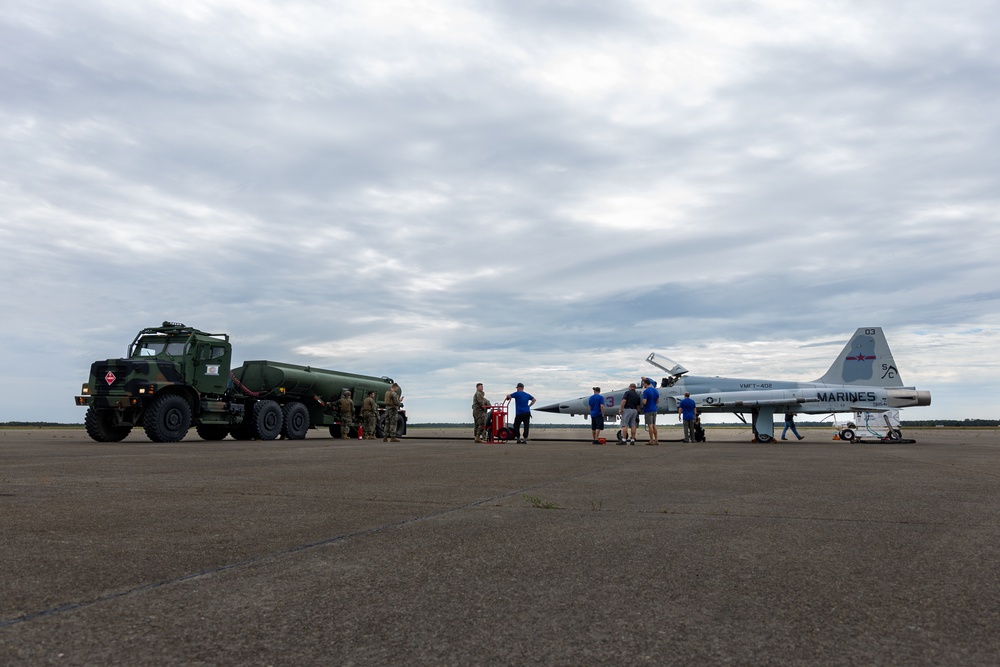 In Flight and Fuel: Marine Pilots fly an F-5 in Joint Base Cape Cod