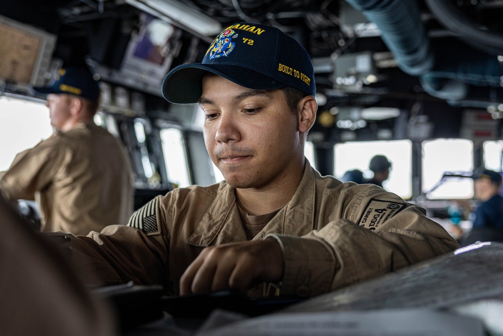 USS Mahan (DDG 72) Sailor Stands Bridge Watch