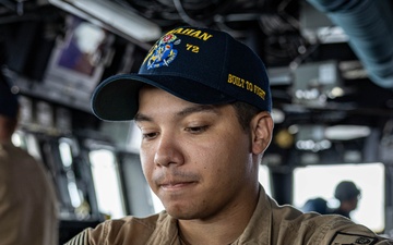 USS Mahan (DDG 72) Sailor Stands Bridge Watch