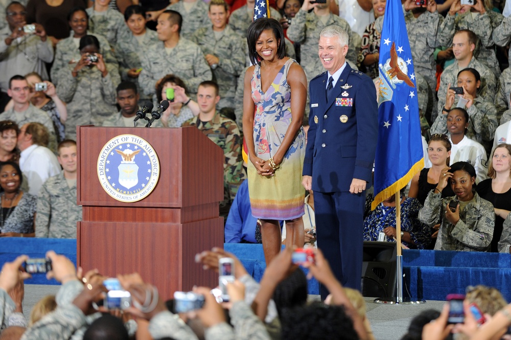 First Lady Michelle Obama and Air Force Leader Discuss Family Values at Eglin Air Force Base