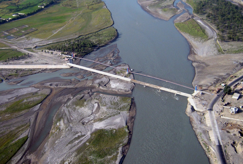 Aerial View of Saw Bridge Construction in Afghanistan's Konar Province