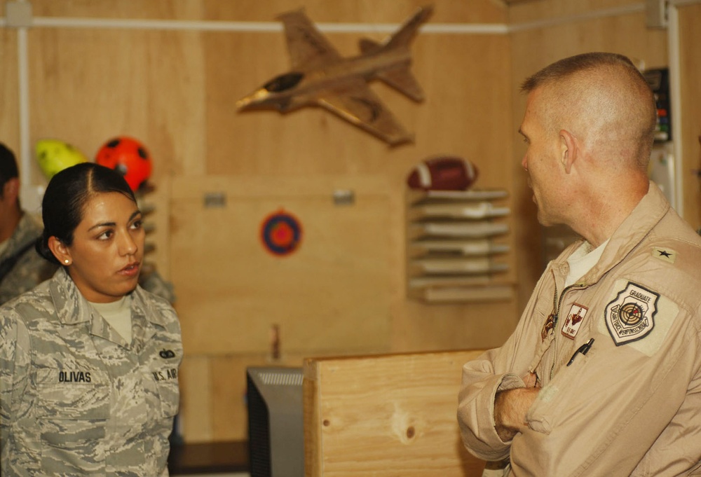 Tech. Sgt. Olivas Discusses Work with Brig. Gen. Kwast in Afghanistan