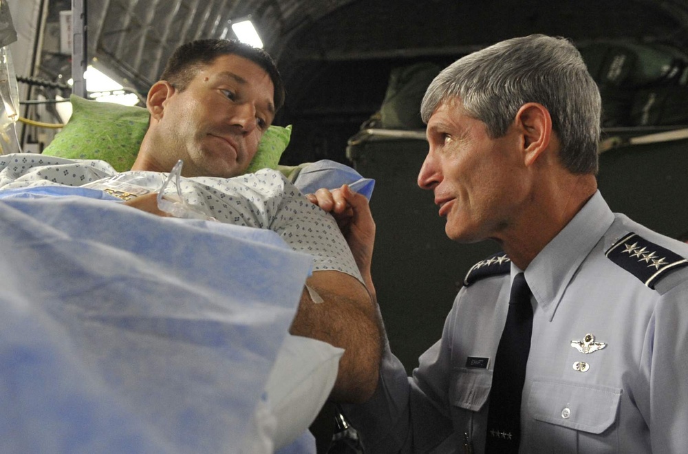 Air Force Chief Visits Injured Airman at Andrews Air Force Base