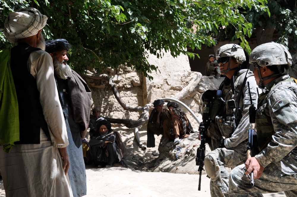 U.S. Army Officer Engages Local Leaders During Patrol in Afghanistan
