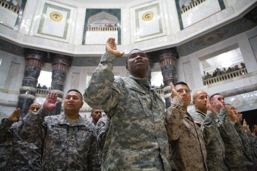 U.S. Troops Take Citizenship Oath at Camp Victory, Iraq on Independence Day