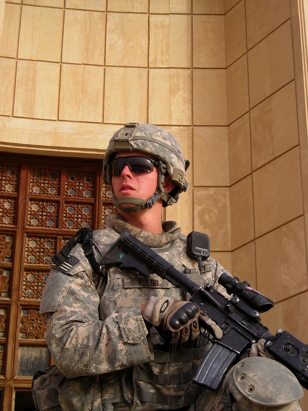 U.S. Soldier Stands Guard at Saddam Hussein's Palace in Babylon Ruins