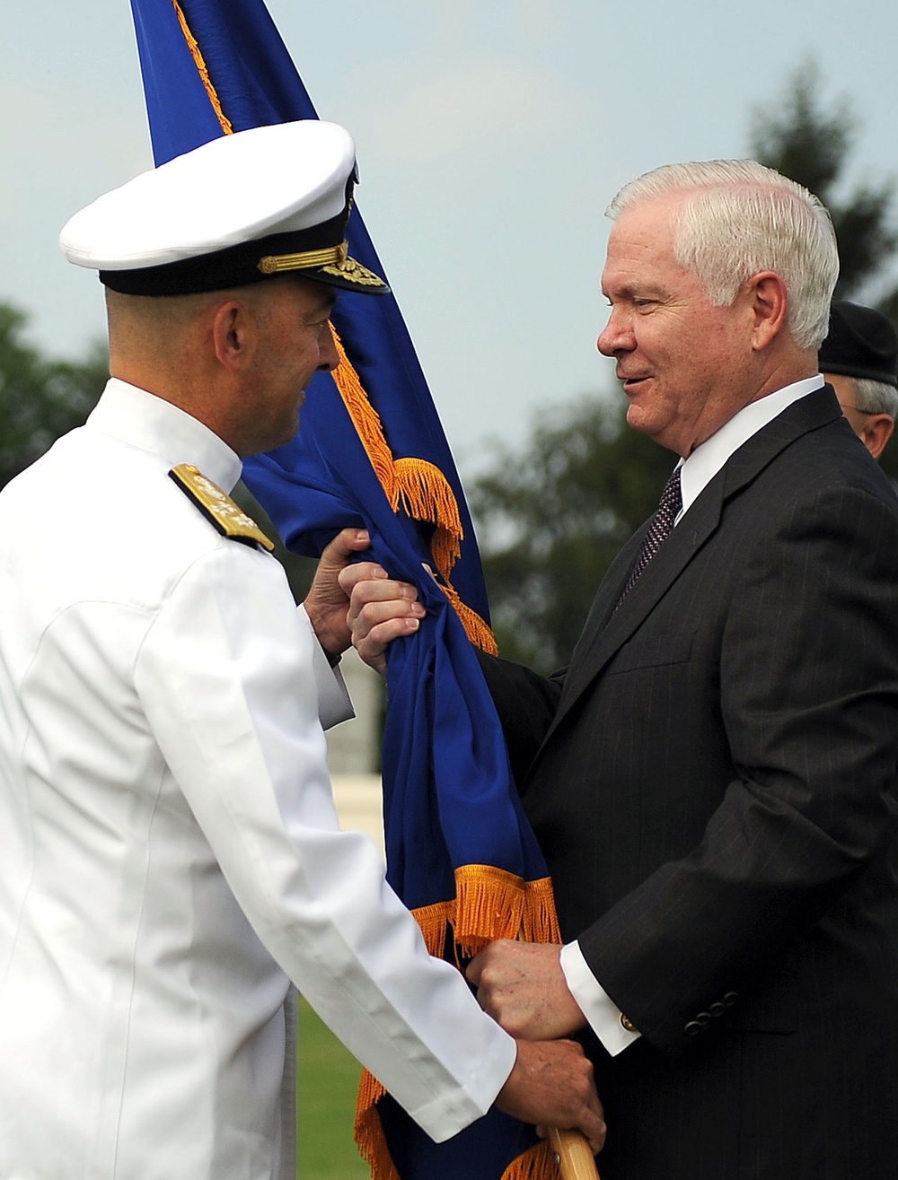 Gates Passes European Command Flag to Incoming Commander Stavridis