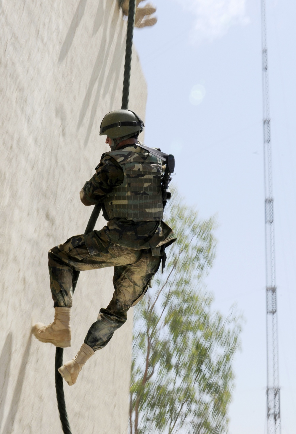 Afghan Commando Practices Fast-Roping Technique