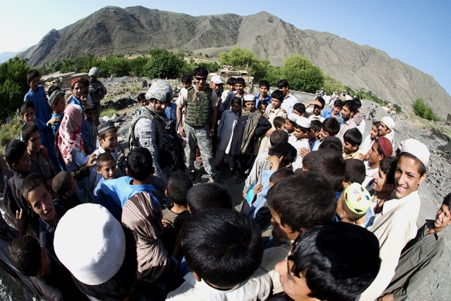 U.S. Navy Commander Engages Afghan Children in English Lessons