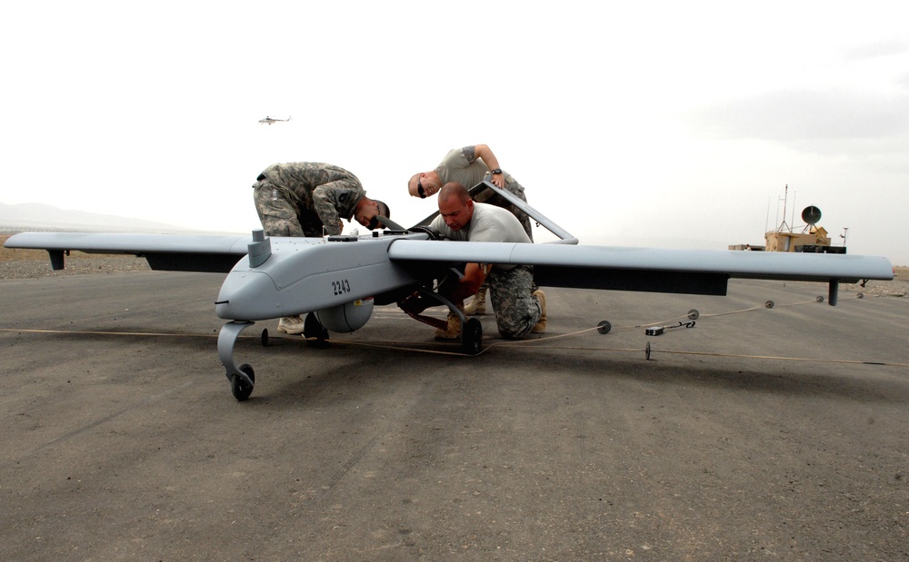 Army Leaders Inspect Unmanned Aerial Vehicle in Afghanistan
