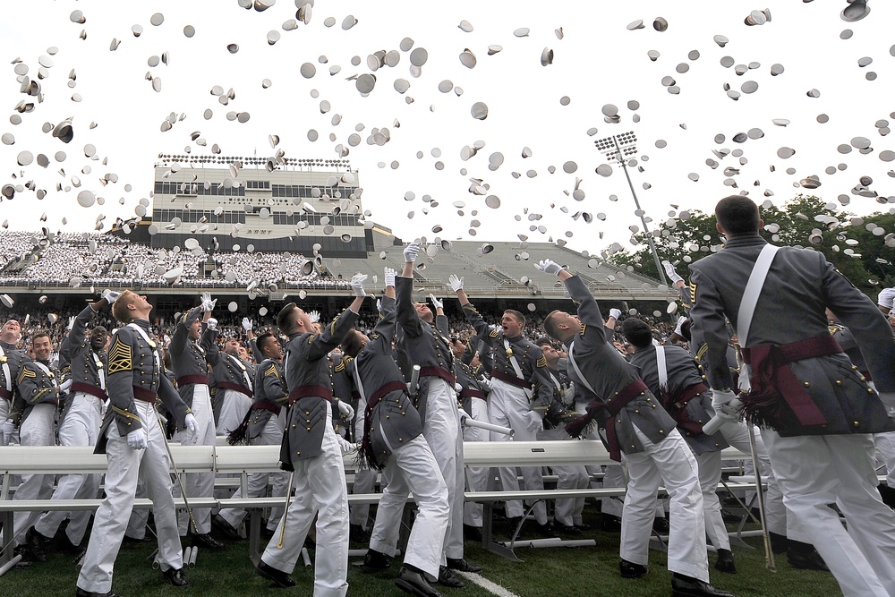 U.S. Military Academy Graduates Toss Hats at Commencement