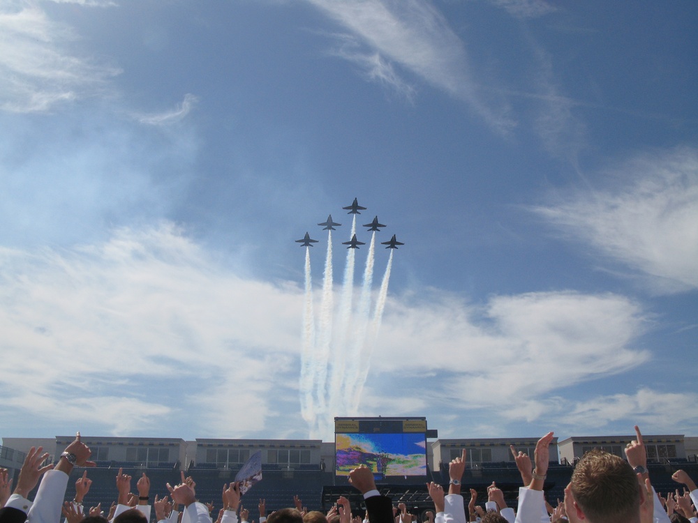Naval Academy Graduates Celebrate Commissioning with Blue Angels Flyover
