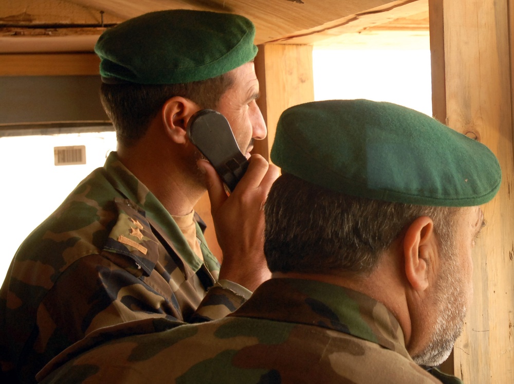 Afghan National Army Forward Observer Calls in Training at Forward Operating Base Airborne