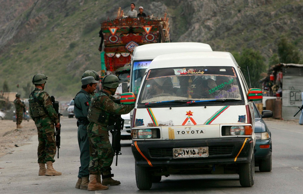 Afghan Security Forces Conduct Vehicle Checkpoint Near Torkham Border