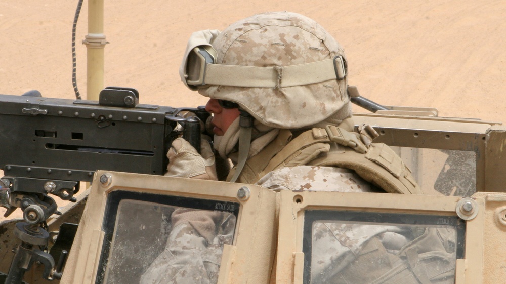 Marine Corps Corporal Prepares .50-Caliber Machine Gun for Test Fire in Iraq
