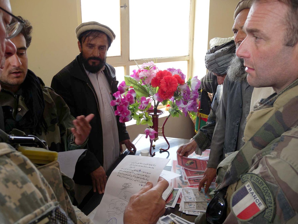 French, US Forces Meet with Afghan Village Elders, Students