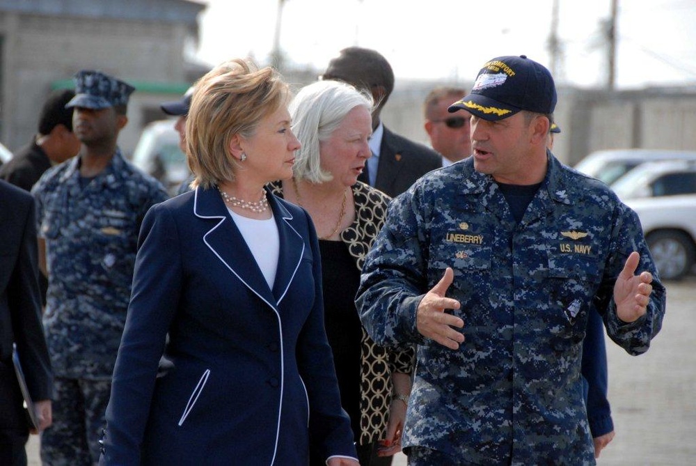 U.S. Navy Capt. Gives Secretary Clinton Tour of Medical Site in Haiti